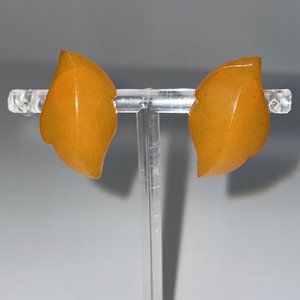 Vintage Kaliningrad USSR Natural Baltic Amber Clip On Earrings Leaf Shape Dangle